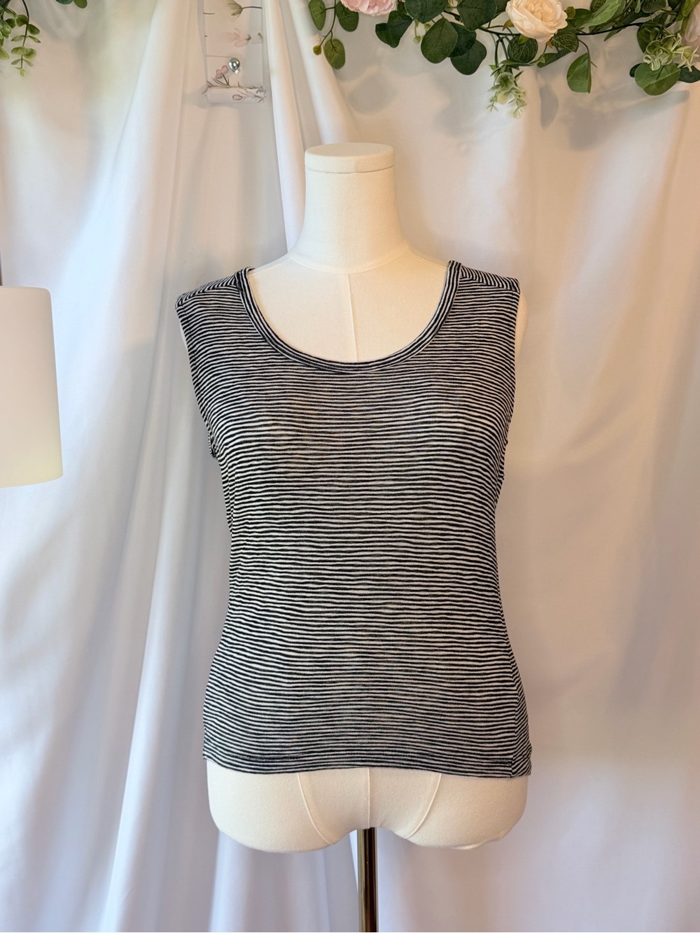 Athleta Black and White Striped Scoop Neck Tank Top